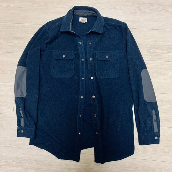 ll bean Shacket Men’s Medium Tall Elbow Patched Blue Snap Button - Picture 8 of 8